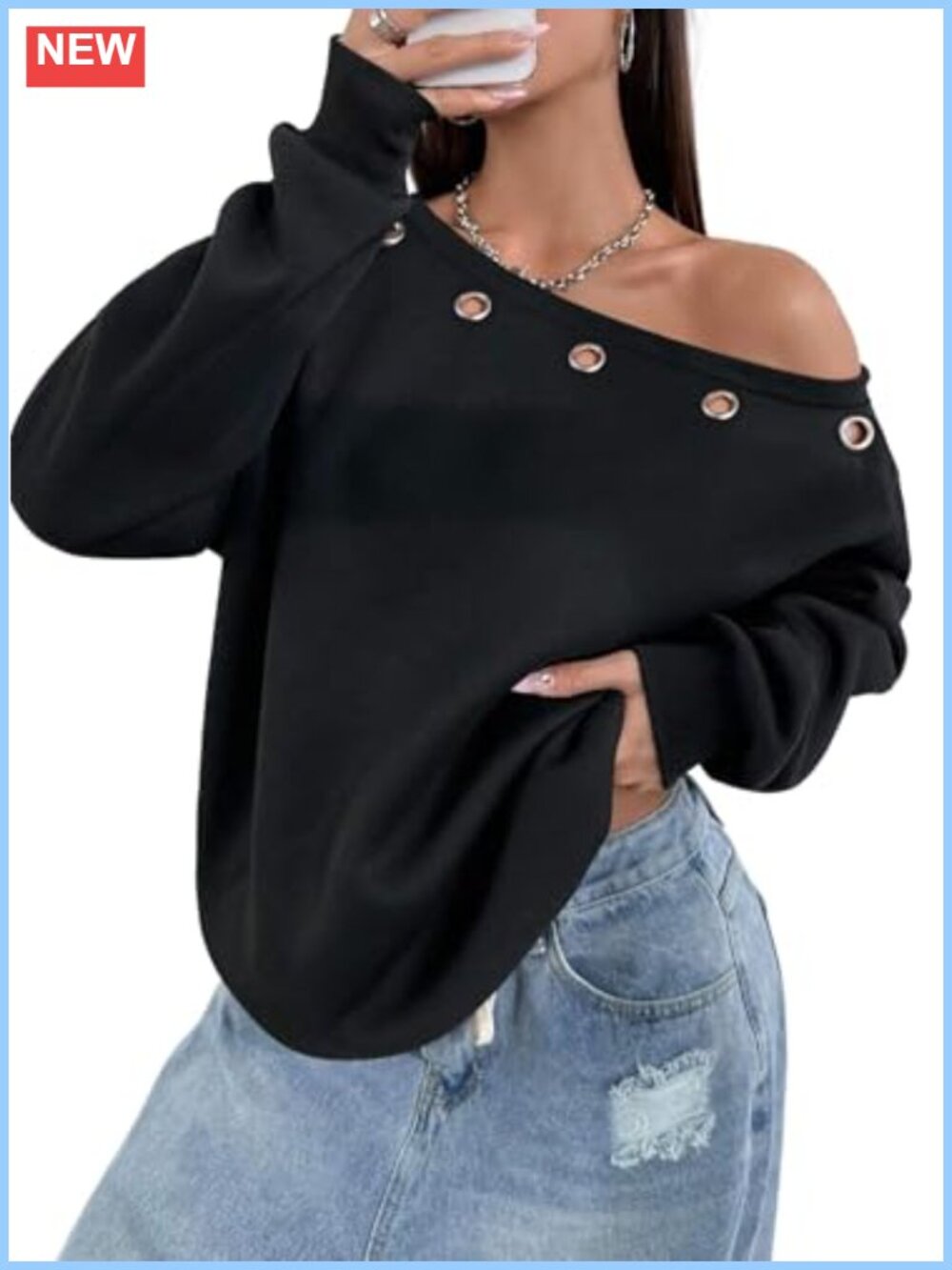 Off The Shoulder Sweatshirt Oversized Long Sleeve Cozy Pullover